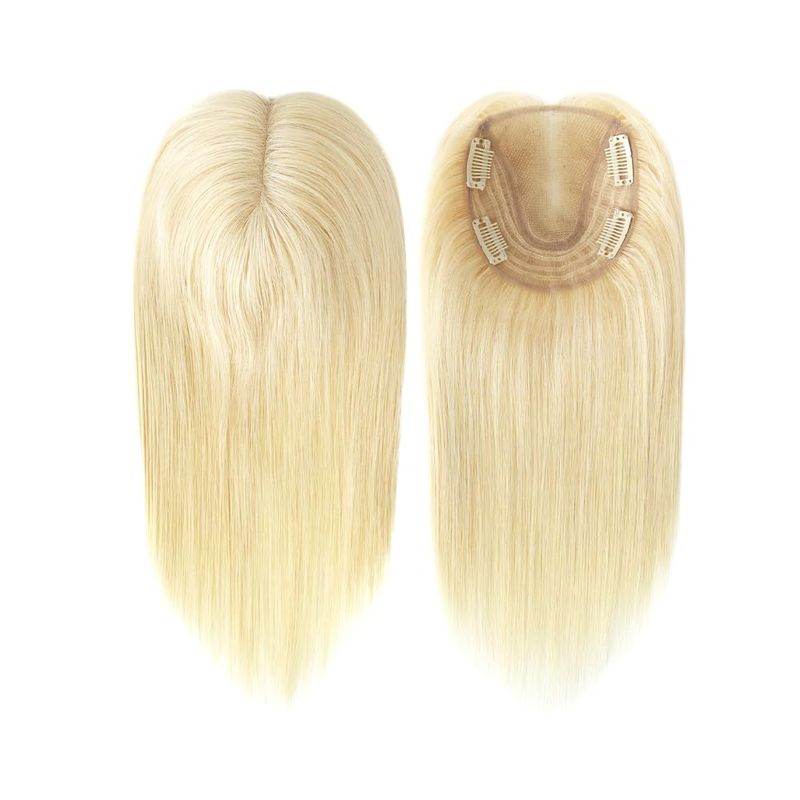 Durable Lace Center 100% Human Hair Topper For Women, Hair Top Pieces 4 Clips In Topper Blonde Color #613 Hair Length 12 Inches_voghion.com