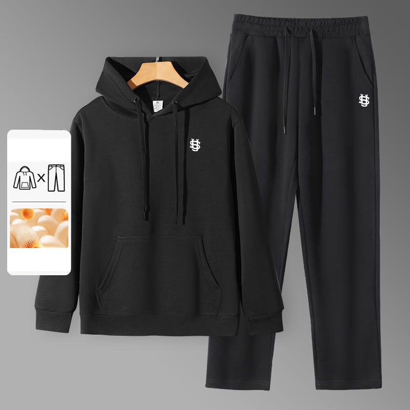 320 g Baumwoll-Kapuzenpullover und Jogginghose-Set – lässiger Trainingsanzug mit Buchstabenstickerei (Jogging-Outfit für Outdoor-Sportarten für Herren/Damen)_voghion.com