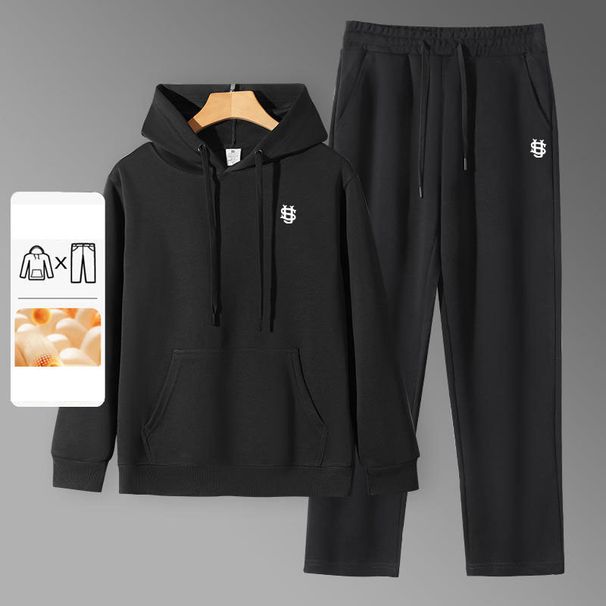 320 g Baumwoll-Kapuzenpullover und Jogginghose-Set – lässiger Trainingsanzug mit Buchstabenstickerei (Jogging-Outfit für Outdoor-Sportarten für Herren/Damen)_voghion.com