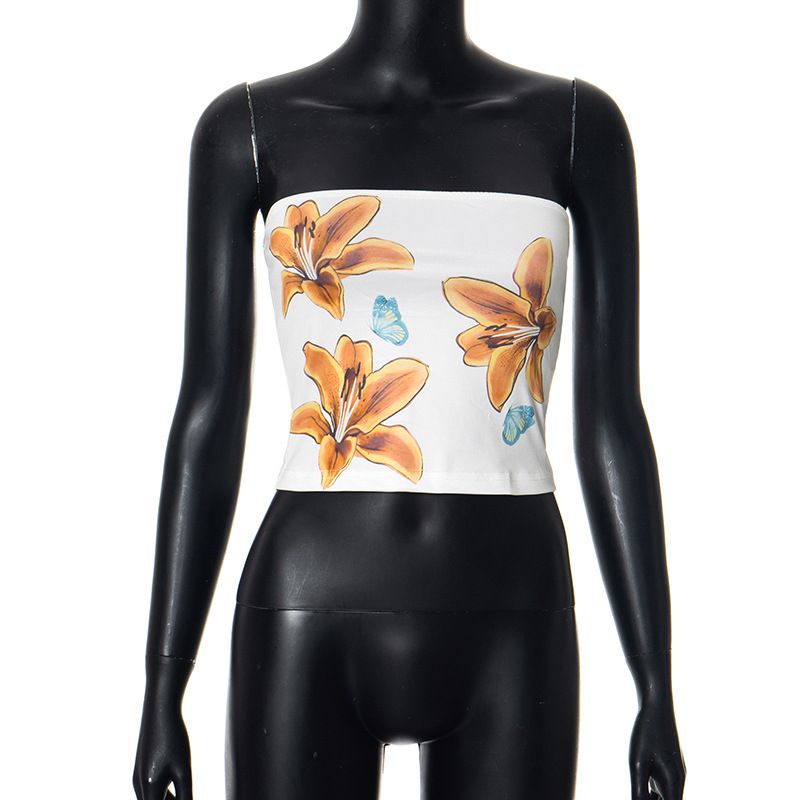 Sieviešu apģērbs Seksīgs ziedu apdrukas īss tops sievietēm Vasaras īsās piedurknes jauks vēdera krekls salds, pikants, modīgs_voghion.com