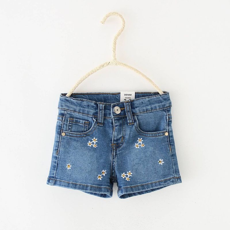 Îmbrăcăminte pentru copii, stil nou, pantaloni scurți din denim cu talie înaltă pentru fete, lejeri, respirabili, cu aplicații de marcă, artizanat, la modă, asortați, de stradă principală._voghion.com