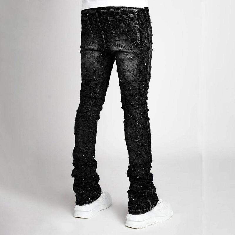 Pantalons en denim pour hommes, mode individualiste, jambe droite, mode européenne et américaine, pantalons longs superposés en denim perlé élastique_voghion.com