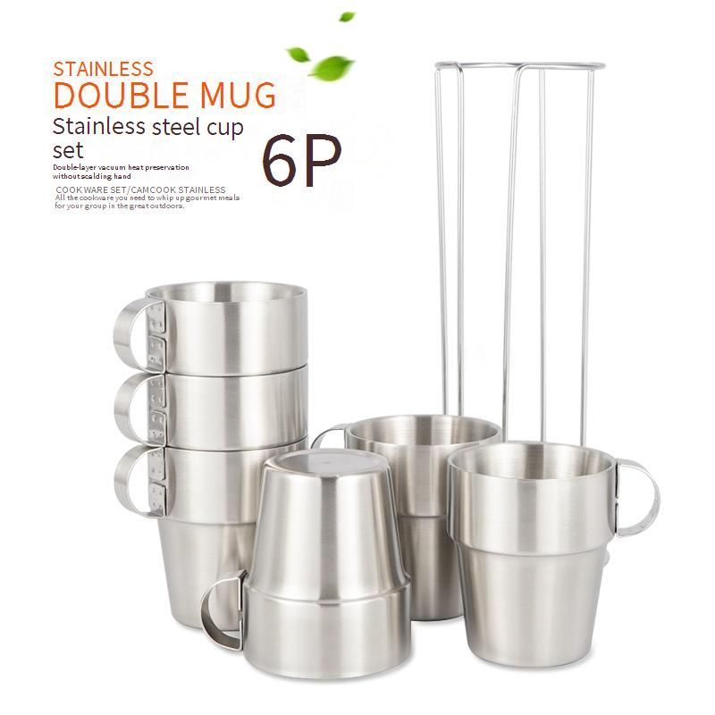 6-Piece Stainless Steel Camping Cup Set - Double-Wall Insulated For Hot & Cold Drinks (Perfect For Picnics Hiking & Travel)​_voghion.com