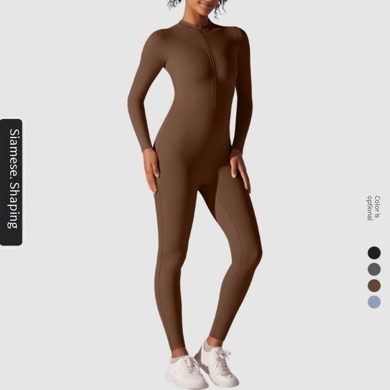 Women's Clothing Zipper Naked Long-sleeved Yoga One-piece Tight Sports Fitness Training And Dance One-piece Tight_voghion.com