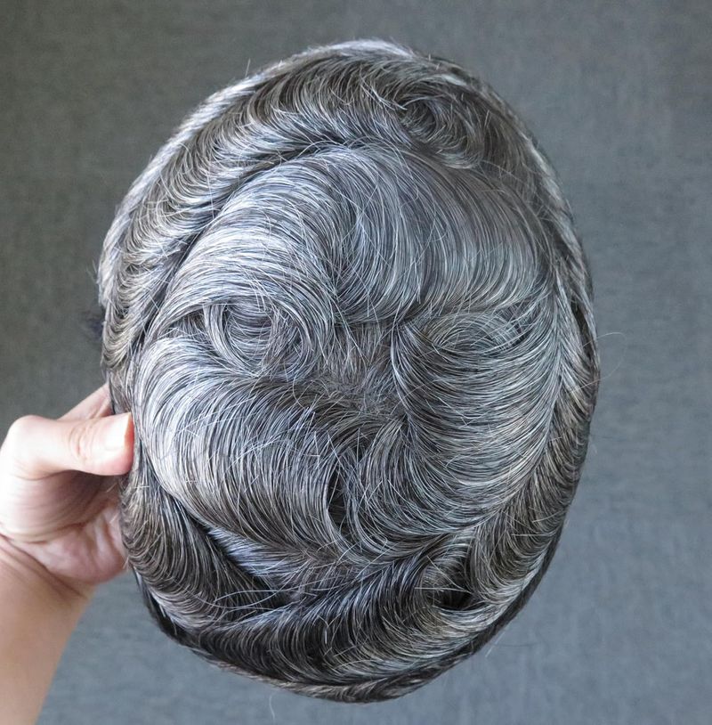 Bond Toupee For Men Human Hair Replacement System Fine Mono HairPieces Natural Hairline Real Mens Wig Black With 50% Grey Color #1B50_voghion.com