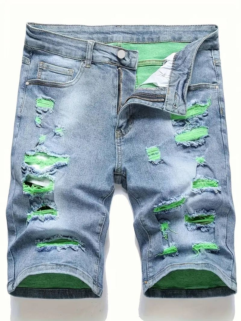 Men's Distressed Denim Shorts – Light Blue, Relaxed Fit, Mid-Thigh Length (Sizes 30-40, Washed & Stretchable)​_voghion.com