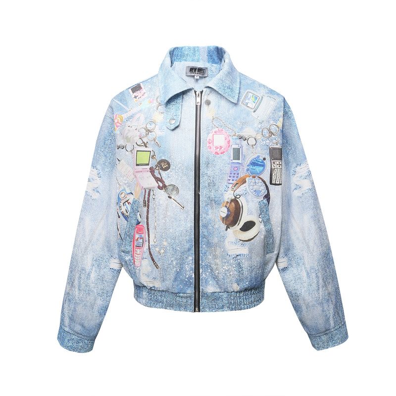 K492 American 2025 Frühling Neutral Street Denim Gedruckt Bild Hochwertiger Herren Lose Jacke Mantel_voghion.com