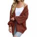 Women's Chunky Knit Cardigan With Lantern Sleeves & Pockets - Oversized V-Neck Open Front Sweater Coat For Fall Winter_voghion.com