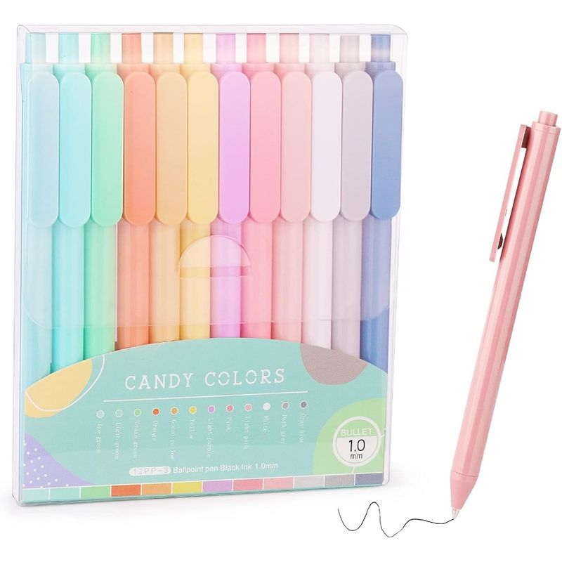 12Pcs Ballpoint Pens Comfortable Writing Pastel Retractable Pretty Journaling Black Ink Medium Point 1.0 Mm Gift Cute Office Su_voghion.com