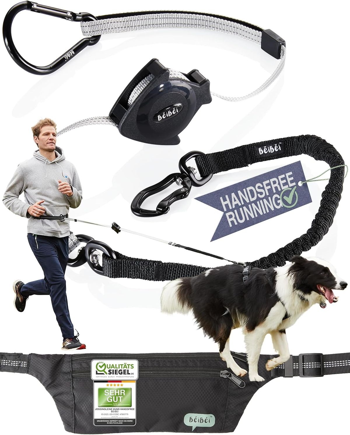 Jogging in vivavoce al 100% Hundeleine Mit Bauchgurt & Tasche, Elastisch, Stoßdämpfend, Reflektierend, Patentierter Einziehmechanismus, Hundeleine Zu_voghion.com