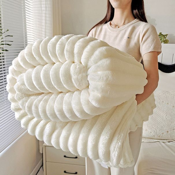 Coperta per aria condizionata in flanella di latte di coniglio a righe larghe e spesse, 2025_voghion.com