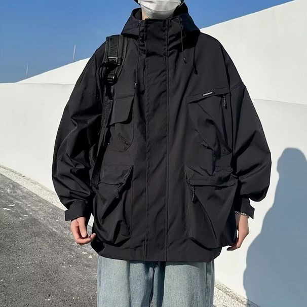 Black Warrior Funktionsanzug für Herren, Design-Sinn, Multi-Pocket-Workwear-Jacke, halbhoher Kragen, Kapuzenjacke_voghion.com