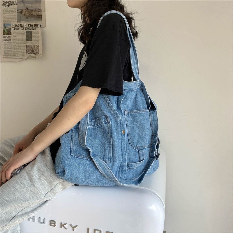 Sac à bandoulière en denim pour femme Crossbody Casual Jeans Sacs à main Designer Grand sac à provisions_voghion.com
