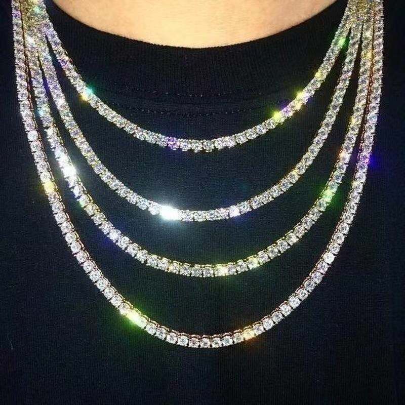Hip Hop Rhinestone Single Row Fashionable Diamond Studded Men's Accessories, Punk Necklace_voghion.com