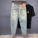 Herrenbekleidung Neue helle Retro-High-End-Ripped-Jeans für Herren Lockere, schmal zulaufende, elastische Haremshose mit neun Punkten_voghion.com