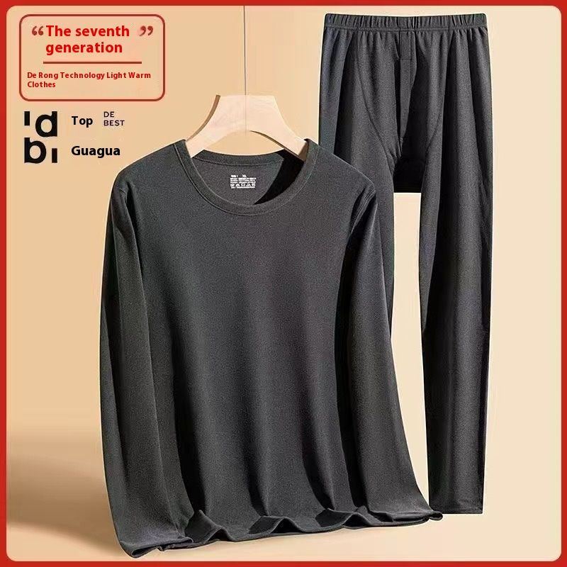 Set di pantaloni da uomo in maglia a maniche lunghe in velluto con scollo rotondo caldo tedesco per autunno inverno, maglietta di base e strato interno_voghion.com