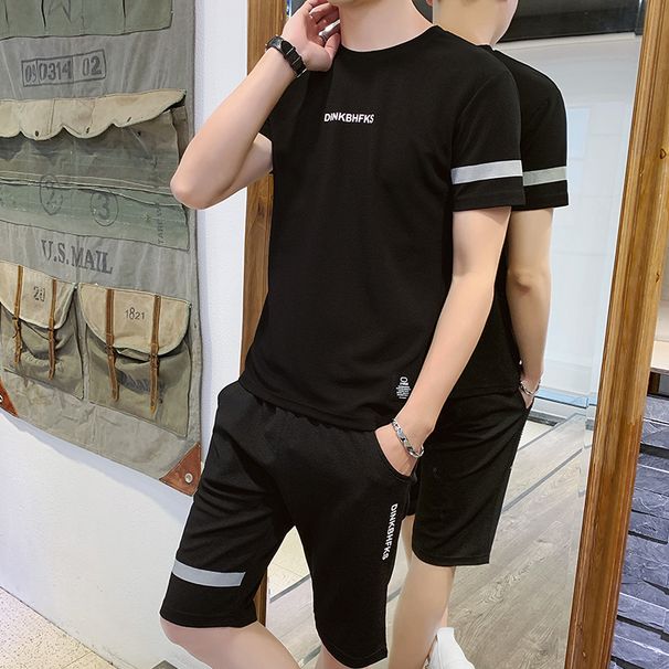 Herrenbekleidung Lose Kurzarm-Shorts Zweiteilige Laufsportbekleidung_voghion.com