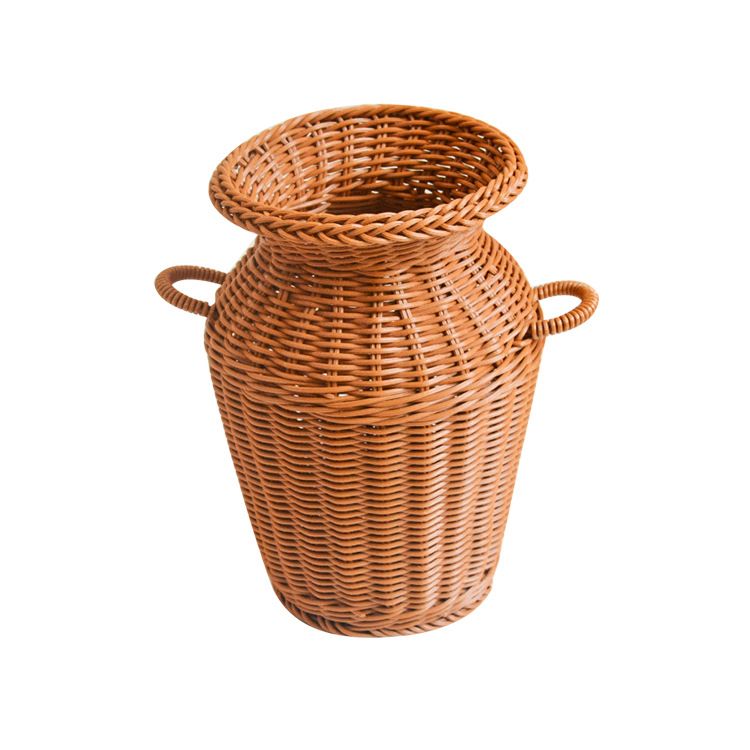 Handwoven Rattan Vase Basket - Rustic Decorative Planter With Handles For Flowers & Home Decor_voghion.com