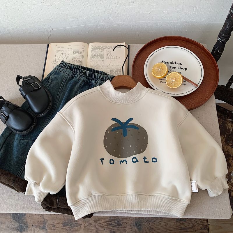 Children's hoodie 2024 winter woven lining new style pullover round neck tomato casual men's and women's clothing thick_voghion.com