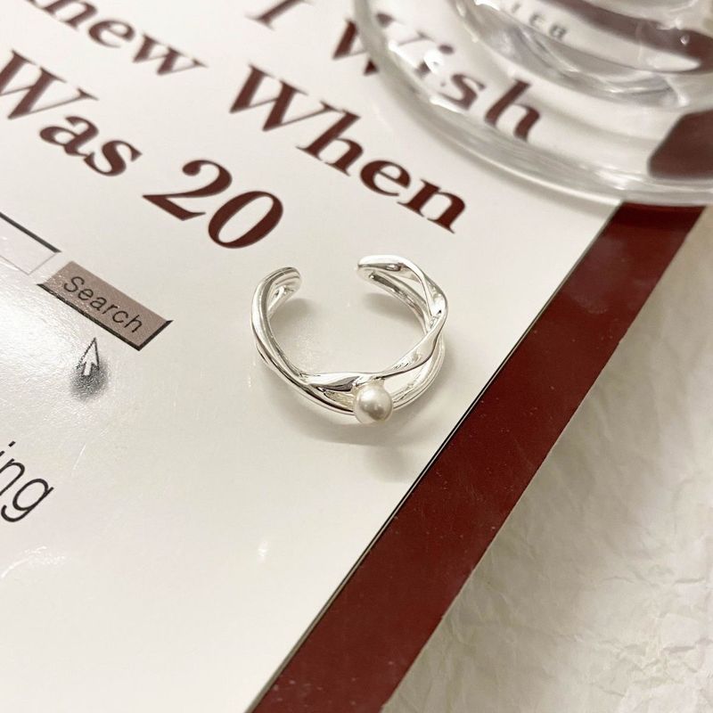 S Silver Pearl Female Minority Design, Plain Ring, Layered High end Fashion, Personalized Open Index Finger Ring_voghion.com