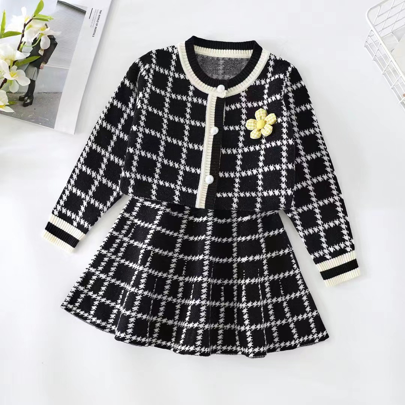 Gonna set stagione primaverile e autunnale Camicia lavorata a maglia in due pezzi 2022 Nuovo stile occidentale per bambini Zhongda_voghion.com