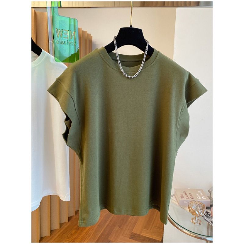 Maglietta a maniche corte da donna, con maniche a sbuffo, ampia e senza maniche, con spalle cadenti, da donna_voghion.com