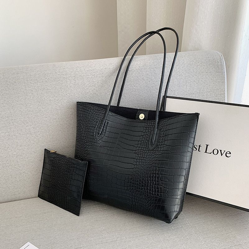 Krokodilmuster, einfarbig, für Damen, 2024, neuer Trend, Mode, Freizeit, einfache, große Kapazität, eine Schultertasche_voghion.com