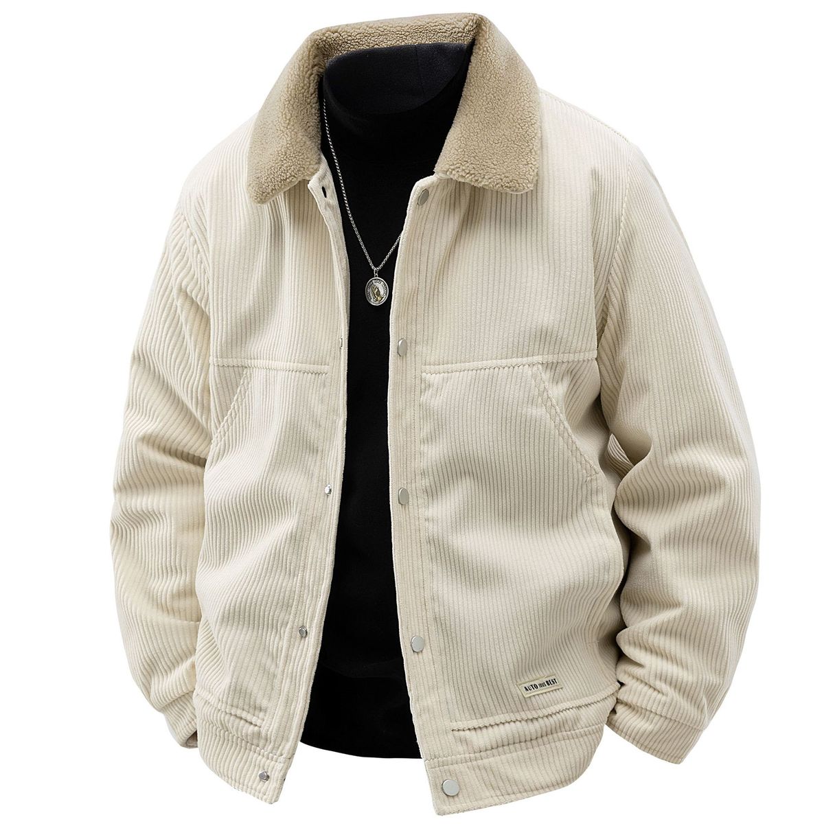 Cordjacke für Herren mit Sherpa-Fleecefutter – Wintermantel im Vintage-Stil mit Reverskragen und Knopfleiste – Schmale Passform, Retro-Oberbekleidung_voghion.com