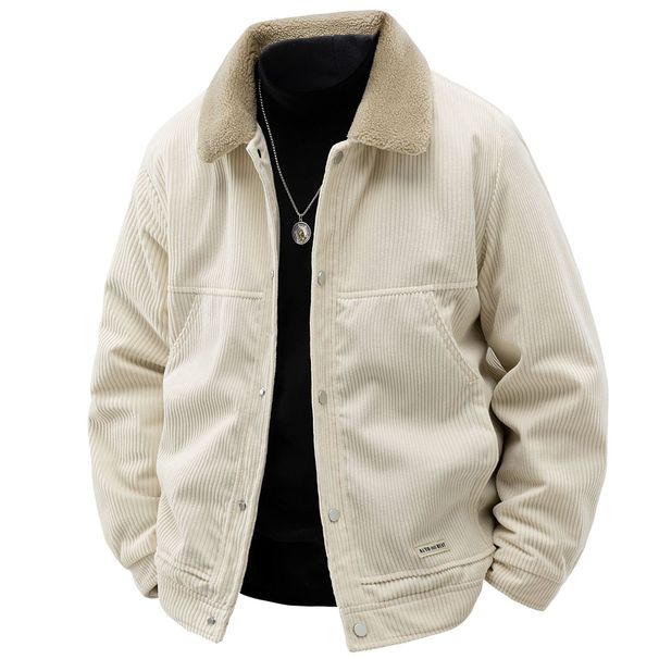 Cordjacke für Herren mit Sherpa-Fleecefutter – Wintermantel im Vintage-Stil mit Reverskragen und Knopfleiste – Schmale Passform, Retro-Oberbekleidung_voghion.com