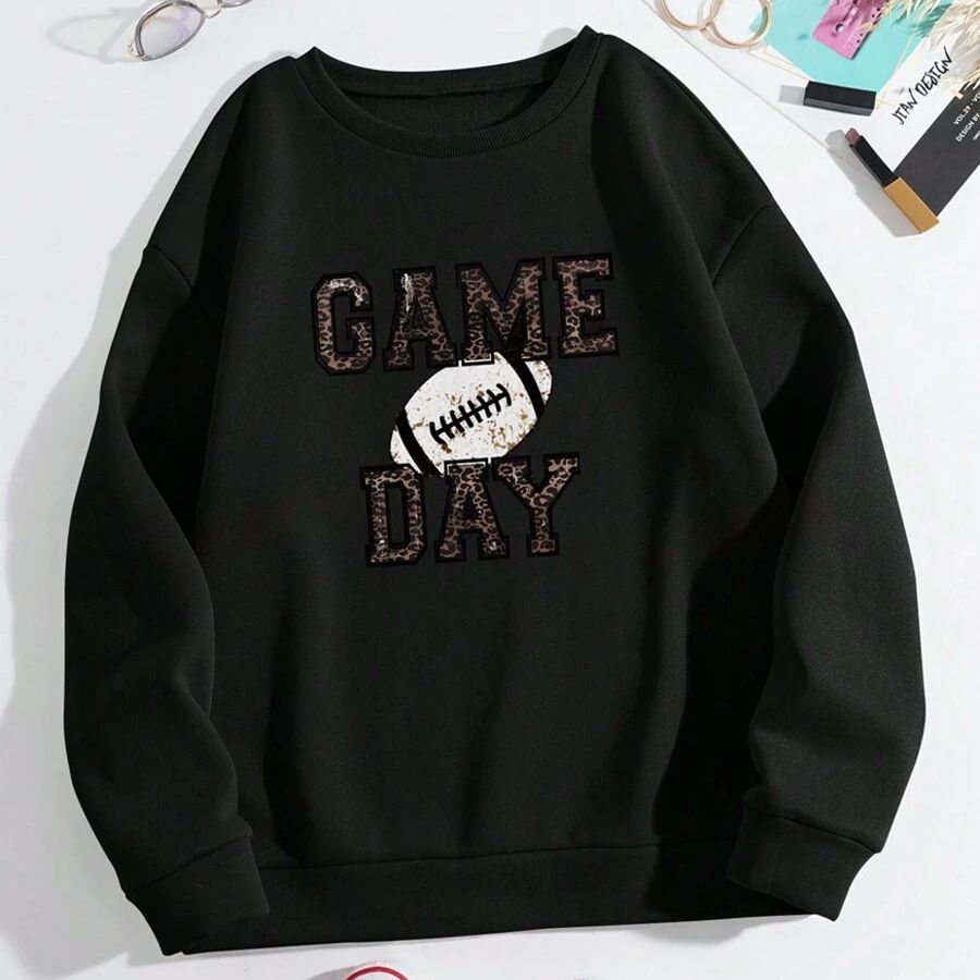 Felpa alla moda con stampa a lettere da rugby, stile autunno 2024, girocollo, lunga_voghion.com