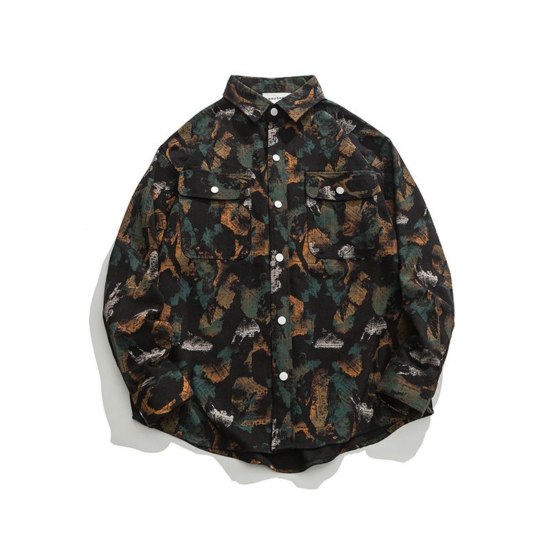 Hong Kong Style Oil Painting Full Printed Denim Shirt For Men Spring And Autumn I New Versatile Shirt Handsome Trendy Loose Jacket For Men_voghion.com