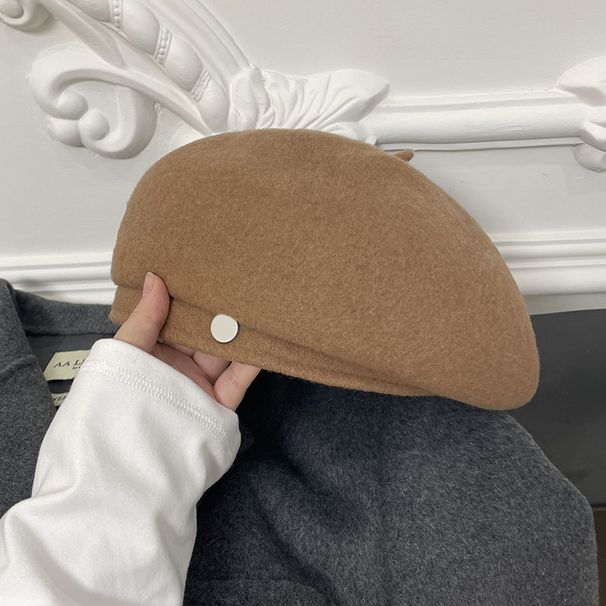 Autumn Berets, Round Emblem, Temperament, Wool Hat, Female Face, Small Autumn Winter High-quality, Elegant And Warm_voghion.com