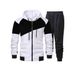Men's Color-Block Hooded Jacket & Jogger Set - Fleece-Lined Zip-Up Tracksuit With Drawstring Waist_voghion.com