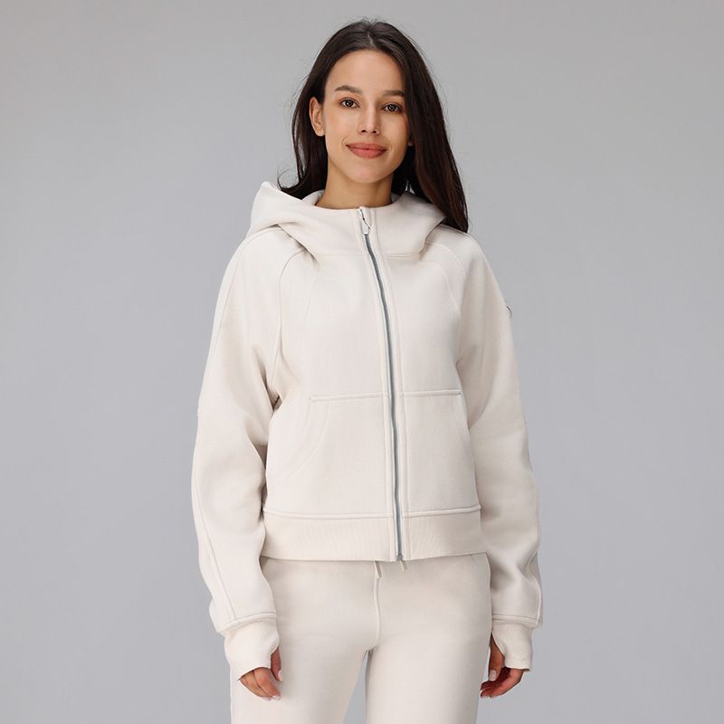 Damen-Scuba-Jacke mit Kapuze, lockerer Passform, Fleecefutter – Yoga- und Laufjacke mit durchgehendem Reißverschluss für Winter, Frühling und Herbst_voghion.com