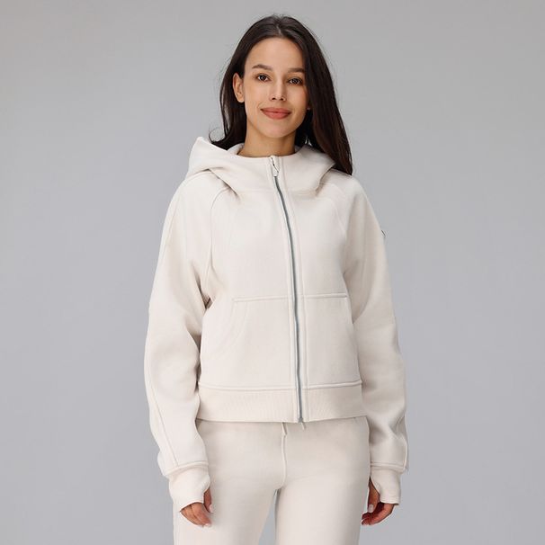 Damen-Scuba-Jacke mit Kapuze, lockerer Passform, Fleecefutter – Yoga- und Laufjacke mit durchgehendem Reißverschluss für Winter, Frühling und Herbst_voghion.com