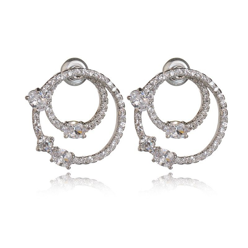 Damenschmuck Geometrische Doppelkreis-Ohrstecker mit Zirkonia, S925 Sterling Silber Post Personality Ohrringe Zwei Wear Ohrringe_voghion.com