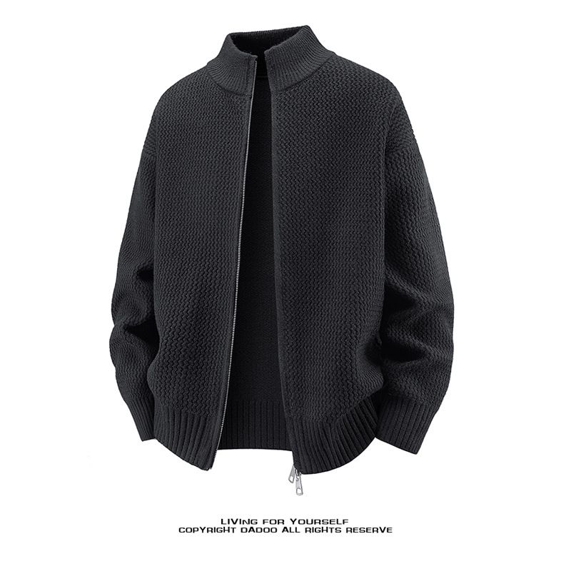 Herren-Strickjacke mit Wellenmuster – Übergroßer Fledermausärmel-Pullover mit lockerer Passform und Halbrollkragen für Herbst und Winter_voghion.com