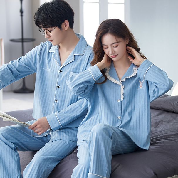 Neue Winter-Paar-Strickjacken, lockerer Cartoon-Baumwoll-Pyjama, lässige langärmelige Heimkleidung für Herren und Damen für Frühling und_voghion.com