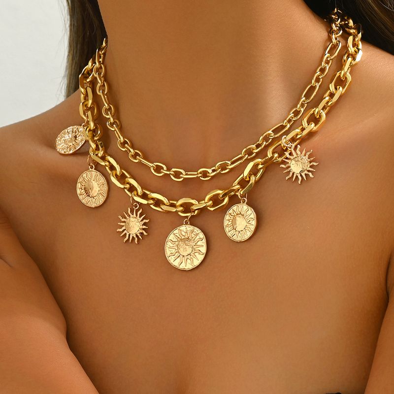 Collana con girasole per donna, versatile, alla moda, a doppio strato._voghion.com
