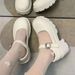 Chaussures japonaises JK en cuir pour femmes, semelle épaisse blanche, rehaussement doux, fille 2024 printemps et été, talon épais, bout rond, chaussures simples_voghion.com