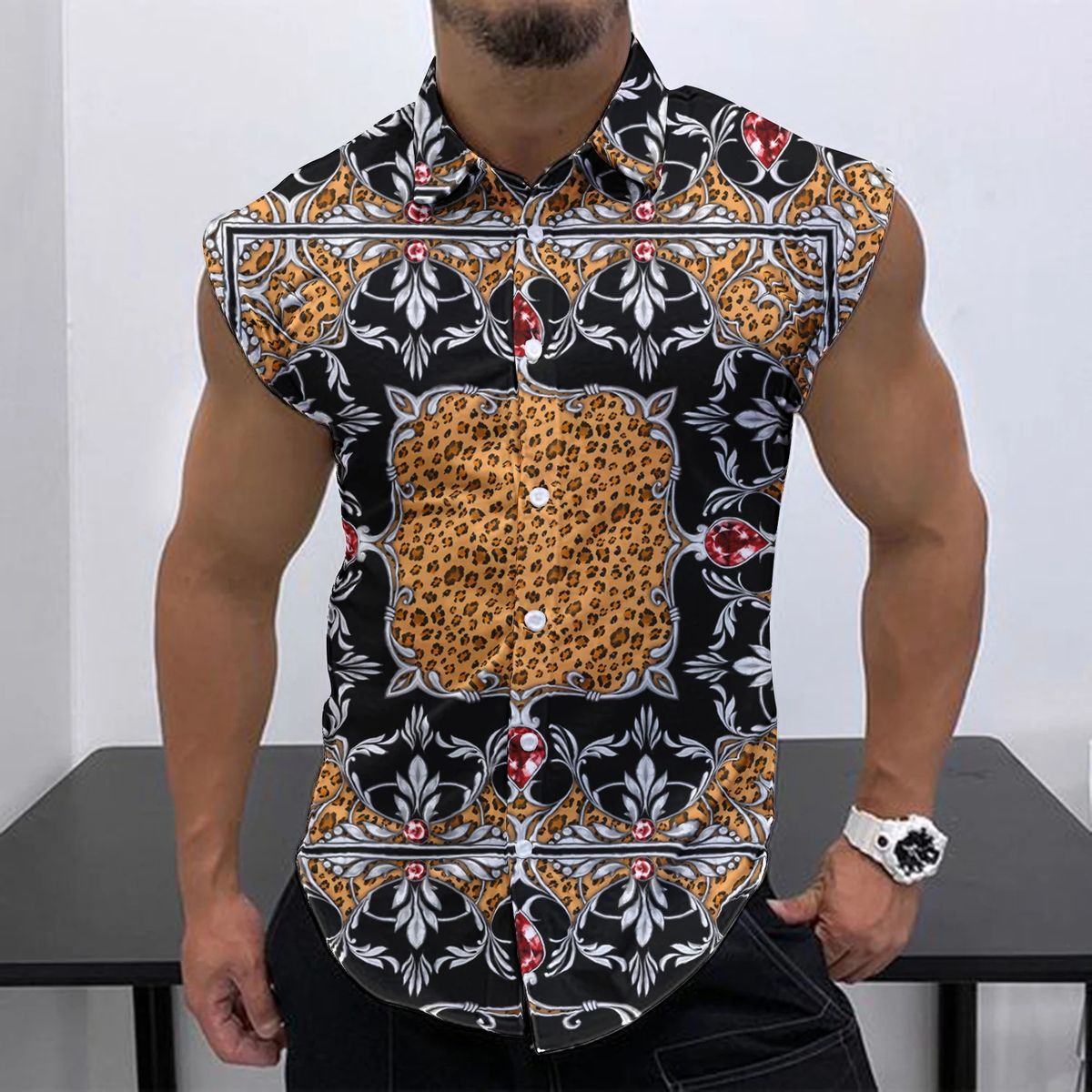 Herren Casual Ärmelloses Hemd Mode Druck Atmungsaktiv Lose Weste Top_voghion.com