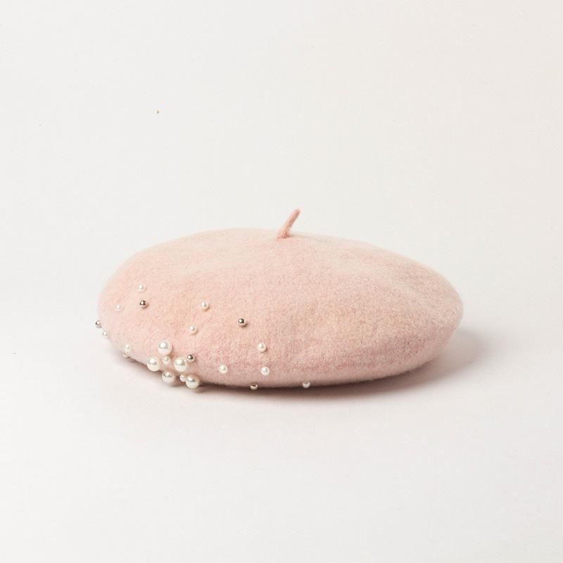 New Arrivals Autumn Winter Wool With Pearl Beads Painter Pink Beret Women Chapeau Femme Fashion Gorras French Hat Bonnet_voghion.com