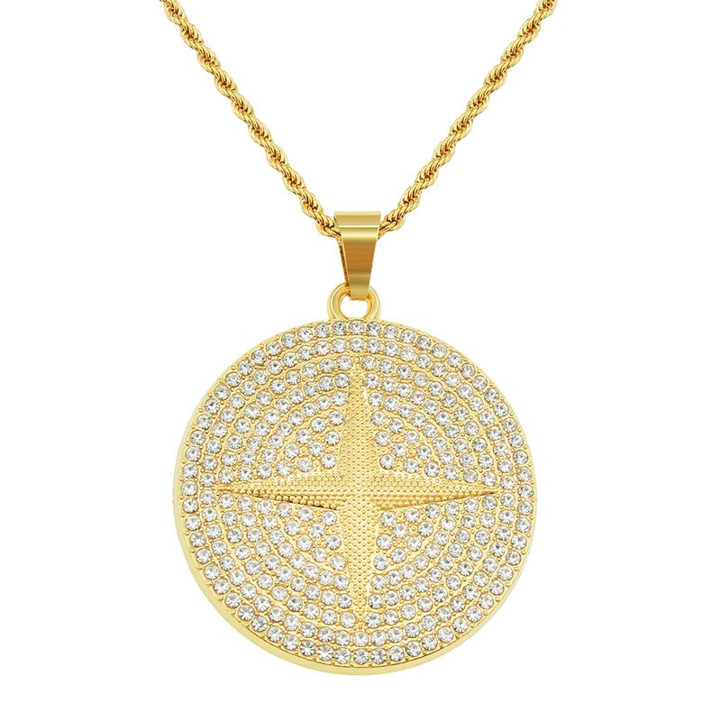Colar longo com pingente redondo e estrela do hip-hop europeu e americano, acessórios de corrente com capuz e personalidade da moda masculina_voghion.com