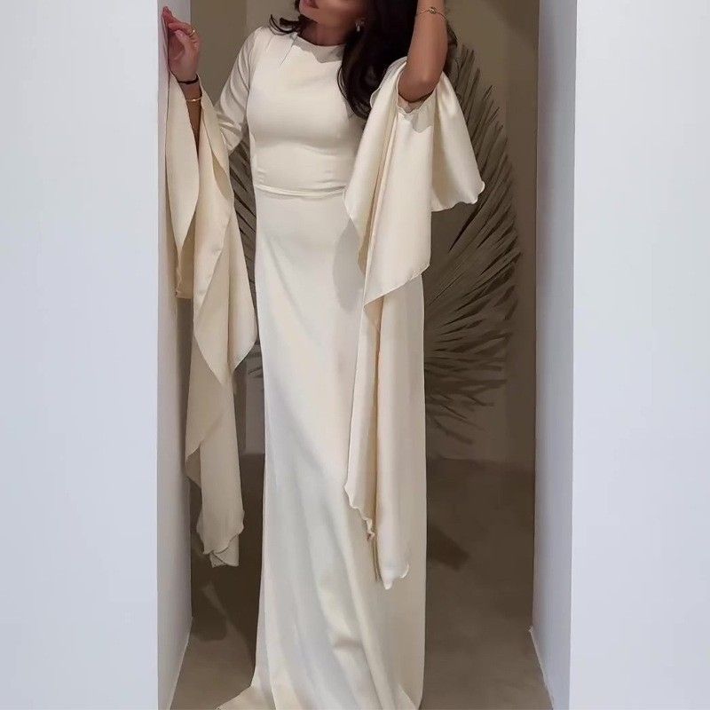 Women's Clothing Elegant Flowy Sleeve Evening Gown – A-Line Long Dress For Weddings, Galas & Formal Occasions_voghion.com