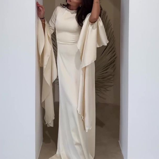 Women's Clothing Elegant Flowy Sleeve Evening Gown – A-Line Long Dress For Weddings, Galas & Formal Occasions_voghion.com