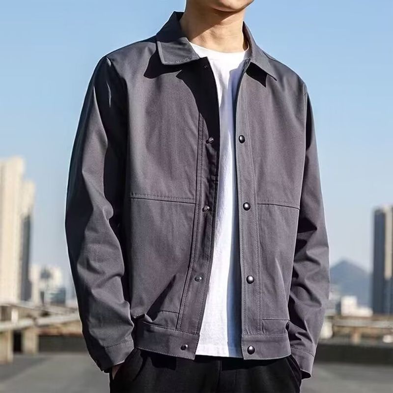 Men's collar jacket, spring and autumn slim fit wrinkle resistant jacket, light mature style, youth autumn workwear jacket_voghion.com