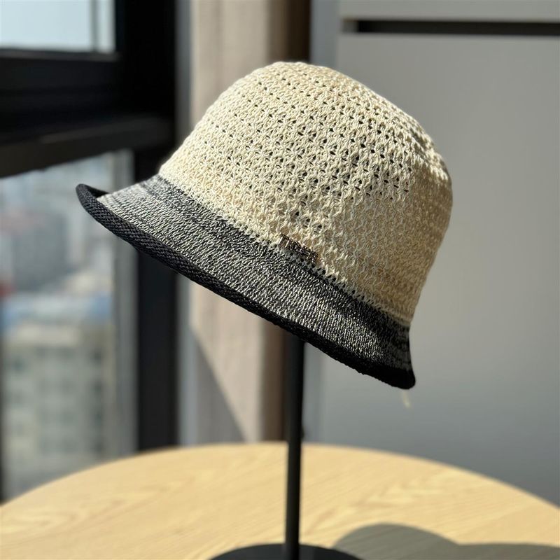 New Small Curled Edge Linen Knitted Hollow Fisherman's Hat Children's Summer Sunshade Sunscreen Knitted Hat Showing Washbasin Hat_voghion.com