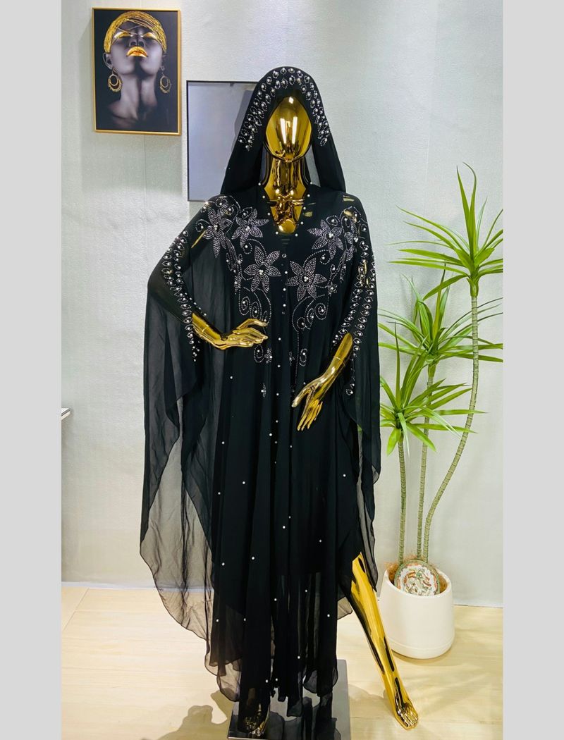 Muslim Plus Size Dress Robe Pearl Chiffon Heavy Hot Diamond_voghion.com