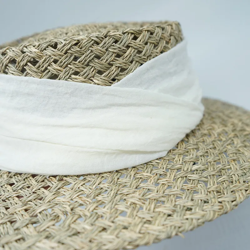 Fashion Fashion French Retro Flat Top Wide Brim Ribbon Women Summer Elegant Girl Sunshade Holiday Beach Cap Sun Protection Straw_voghion.com