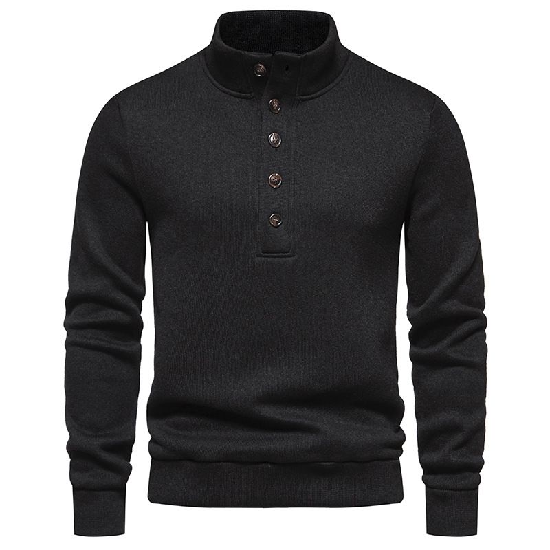 Men's Turtleneck Button-down Sweater Casual Solid Color Hoodie Coat For Men_voghion.com